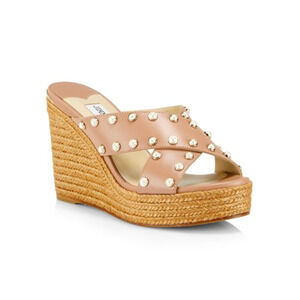 Jimmy Choo Dovina 100 Espadrille Wedge Platform Slide Sandals Beige Womens EU 39